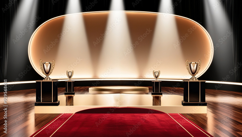 Golden luxury award ceremony background, Golden podium with spotlight, Award ceremony stage background Golden luxury award ceremony background, Golden podium with spotlight, Award ceremony stage background