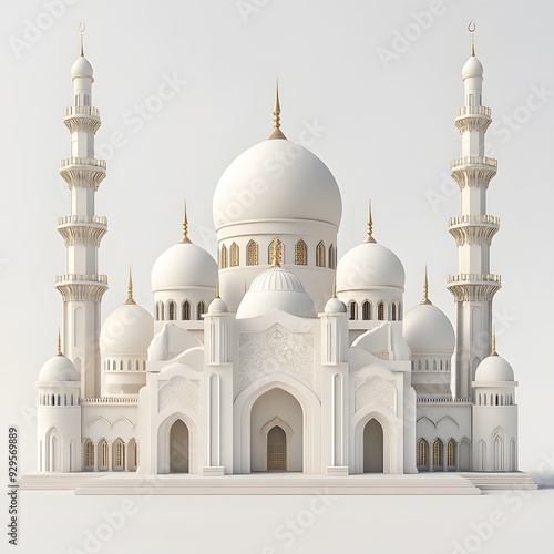 Wallpaper Mural 4. A 3D depiction of an Islamic mosque with domes and minarets against a neutral backdrop Torontodigital.ca