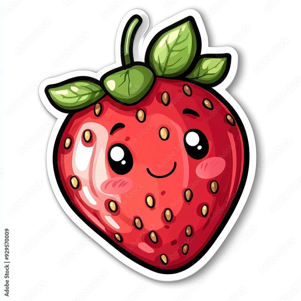 Obraz premium Cute Cartoon Strawberry with Smiling Face