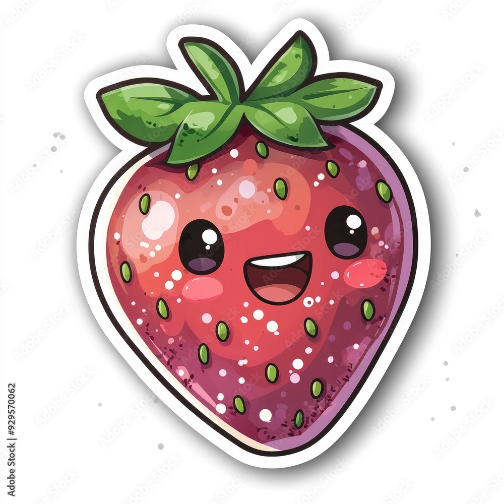 Obraz premium Cute Cartoon Strawberry with Big Eyes and Smiling Face