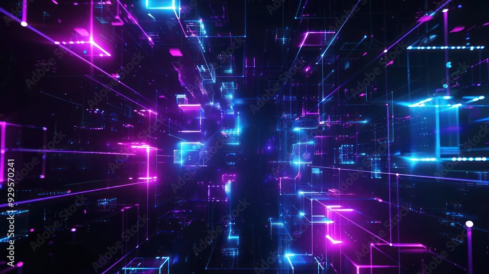 Abstract Neon Cityscape - Futuristic Digital Art Abstract Neon Cityscape - Futuristic Digital Art