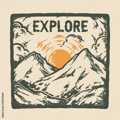 mountain hills vintage retro illustration