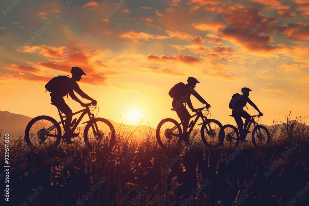 Obraz premium Group of people riding bicycles on a lush green field, great for outdoor and leisure activities images