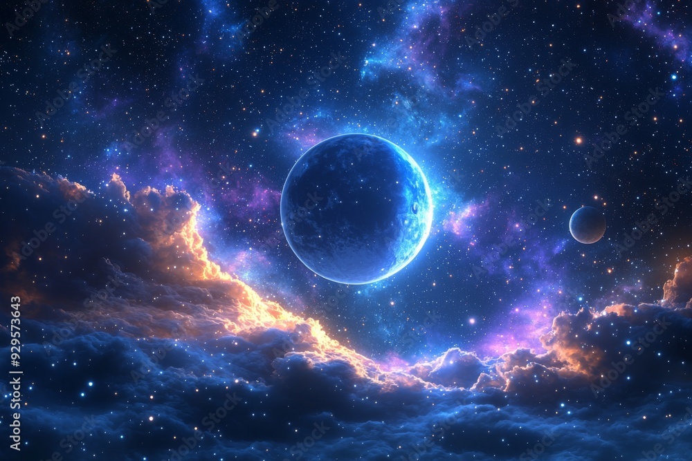 Obraz premium Space cosmic illustration with planets scene created with Generative AI