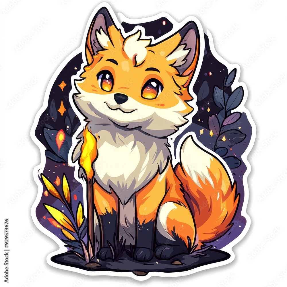 Obraz premium Cute Cartoon Fox in a Magical Forest