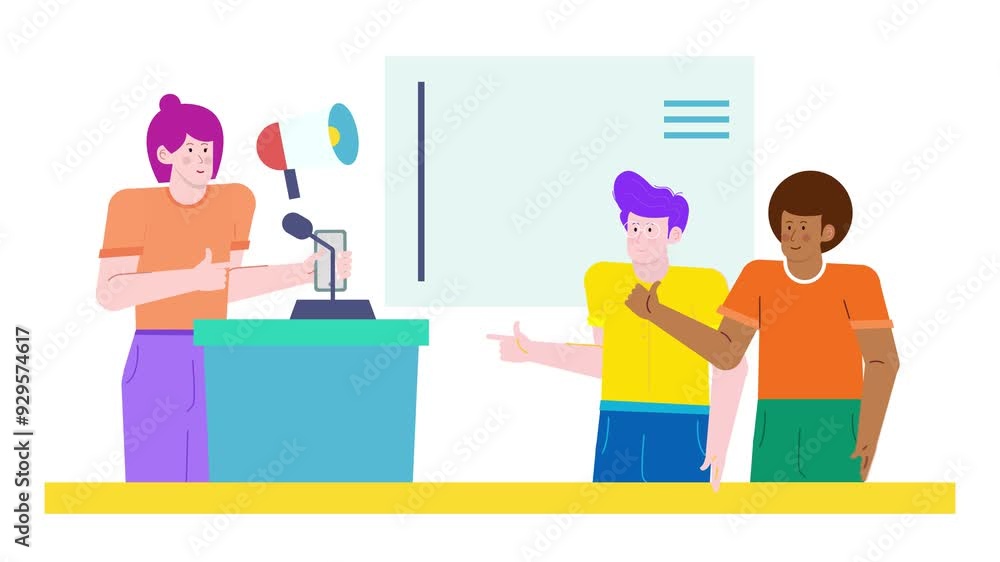 a woman presenting statistic data to the audience in business conference illustration animated video a woman presenting statistic data to the audience in business conference illustration animated video