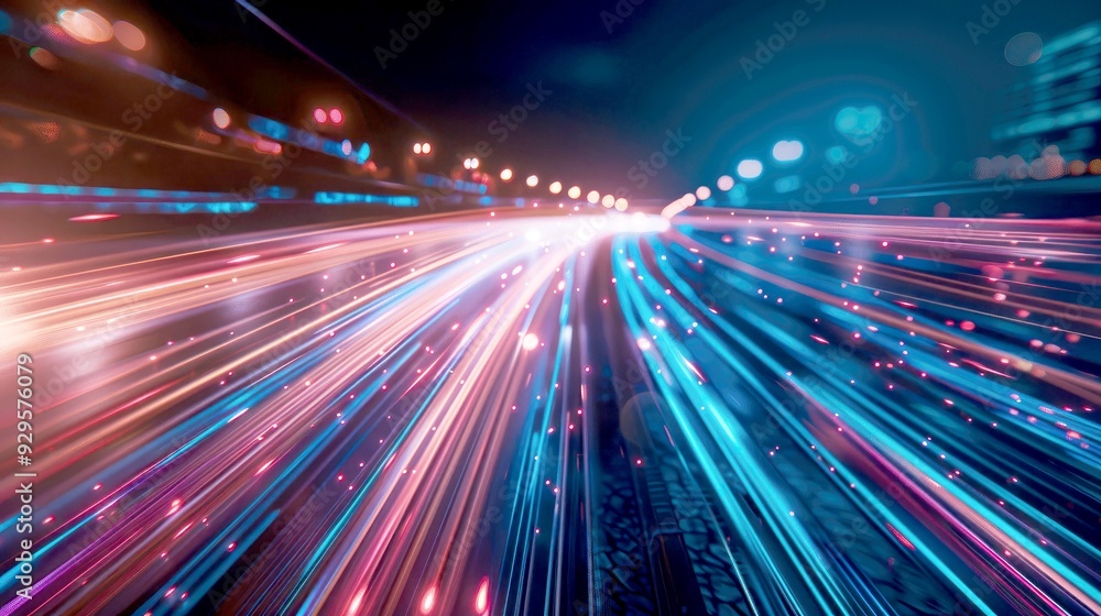 Abstract Nighttime Cityscape with Colorful Streaks of Light Abstract Nighttime Cityscape with Colorful Streaks of Light