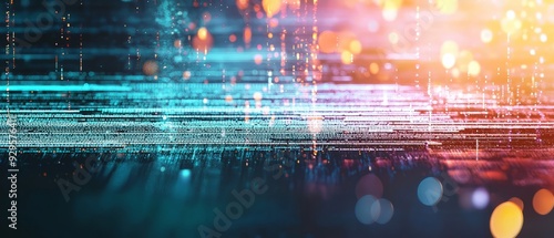 Digital data streams with horizontal lines and varying brightness, background, Generative AI 