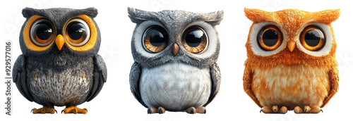 Wallpaper Mural Set of three owls with different expressions isolated on transparent background Torontodigital.ca