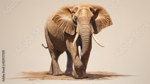Forward-facing elephant in motion, showing its full body and walking posture