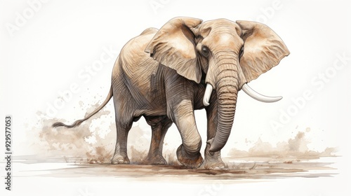 Forward-facing elephant in motion, showing its full body and walking posture