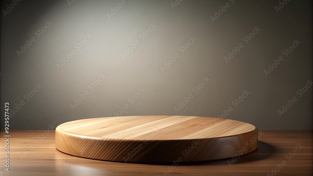 Round wooden podium on table with background Round wooden podium on table with background