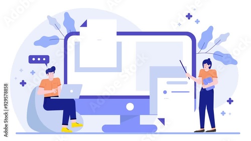 Modern workspace with digital learning and collaboration illustration business animated video