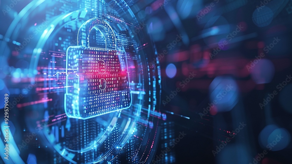 Fototapeta premium Digital Security with a Holographic Padlock Icon