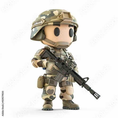 Cartoon Soldier Holding a Rifle.