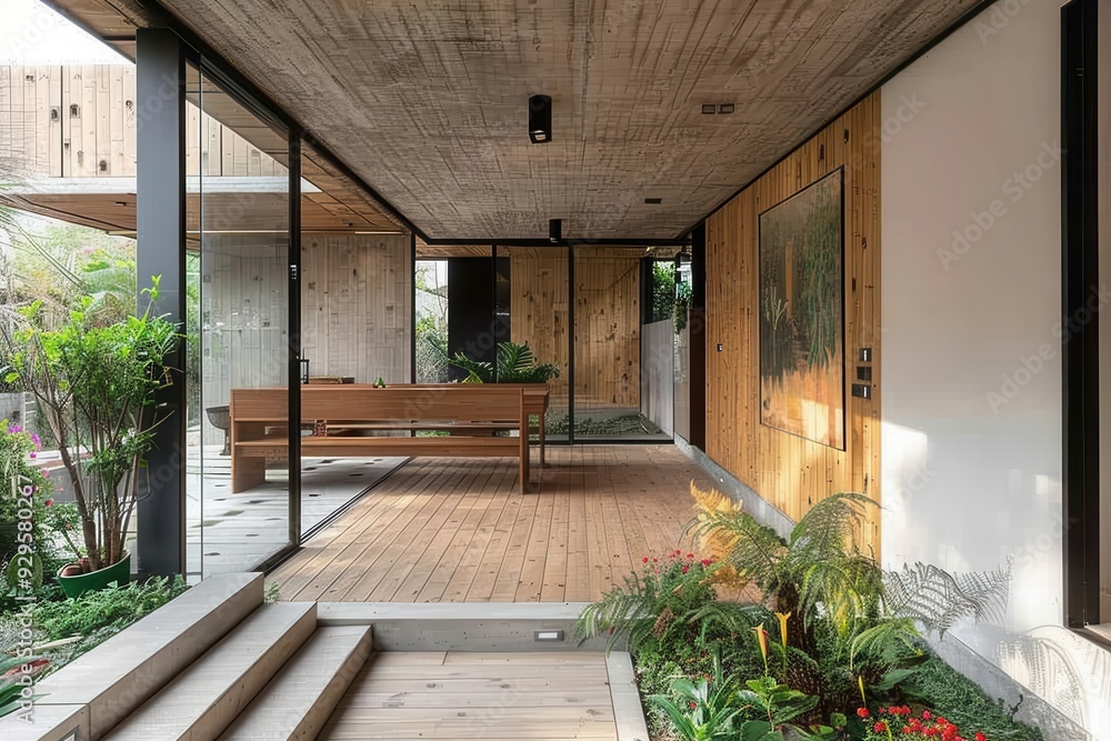 Modern House Interior With Wood And Concrete Details. Modern House Interior With Wood And Concrete Details.