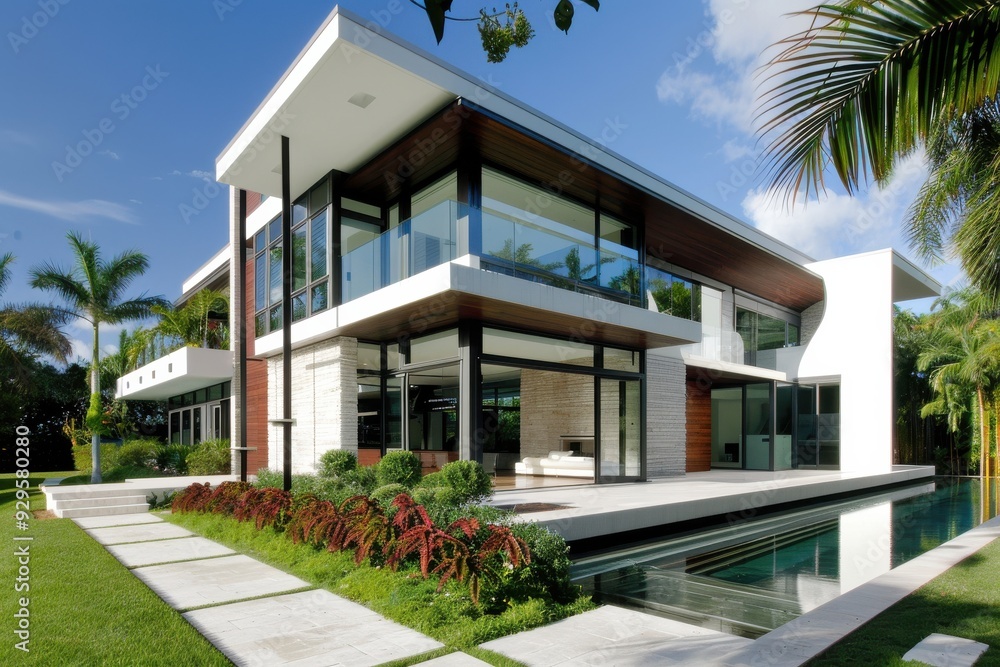 Modern House with Infinity Pool and Palm Trees. Modern House with Infinity Pool and Palm Trees.