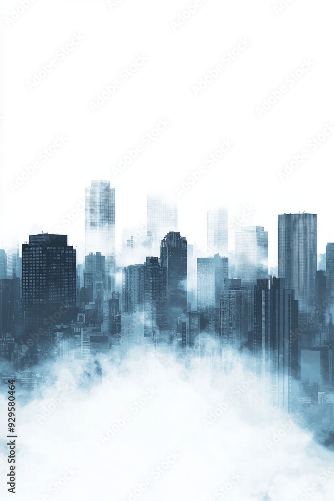 Fototapeta premium Blue city buildings on white background