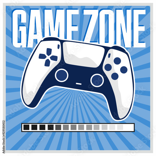 game zone with game consoles and blue background