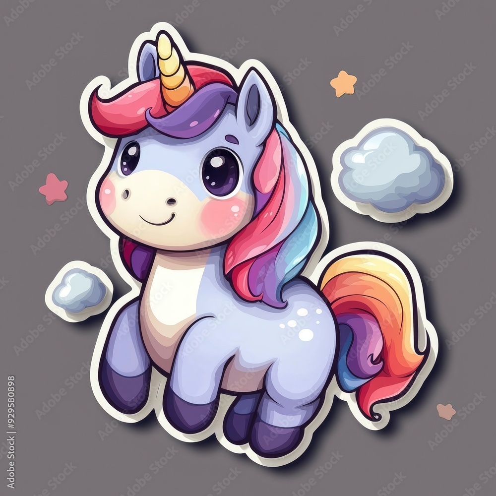 Cute Cartoon Unicorn with Rainbow Mane and Tail Cute Cartoon Unicorn with Rainbow Mane and Tail