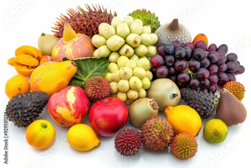 Exotic Fruits Collection on White Background.