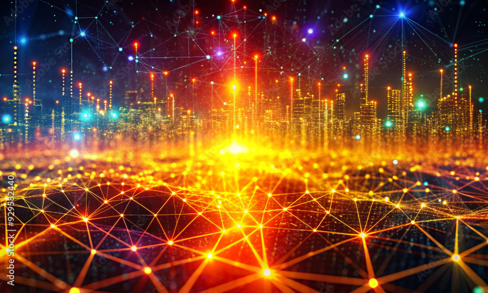 Fototapeta premium Abstract background with colorful glowing yellow and orange moving lines