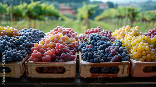 A vibrant fruit market stall filled with fresh Grapes, organic fruits, showcasing the natural produce of a Fresh kind of  Grapes photo