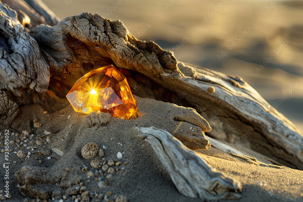 Glowing Citrine in Coastal Driftwood