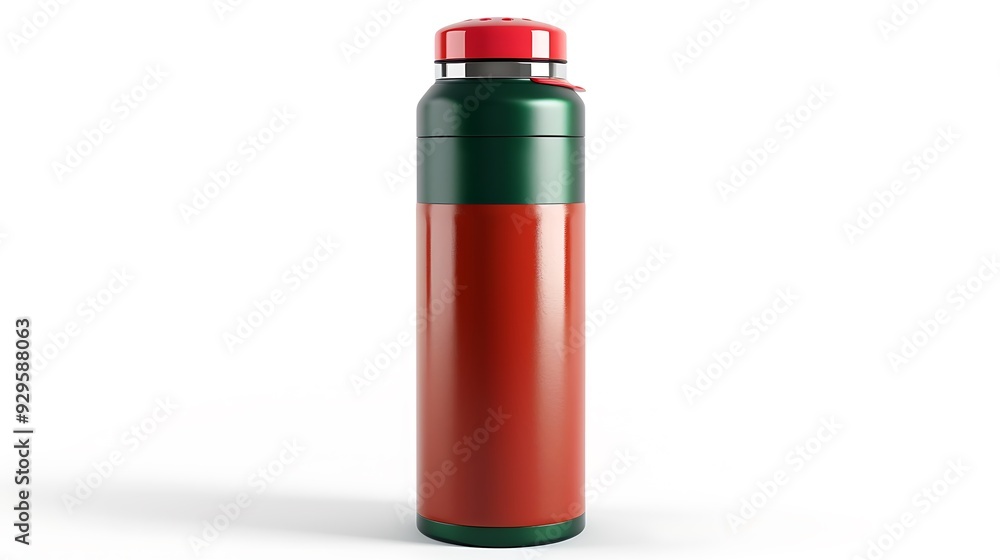 Red and green stainless steel thermos water flask. Thermos travel tumbler Red and green stainless steel thermos water flask. Thermos travel tumbler