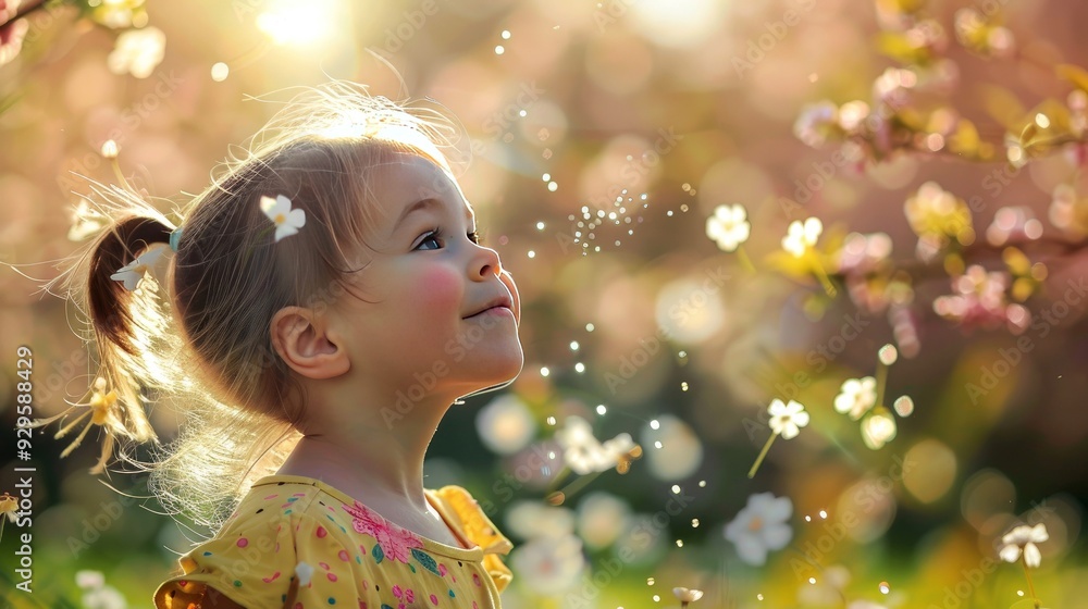 A Little Girl Smiles in a Field of Blossoms A Little Girl Smiles in a Field of Blossoms