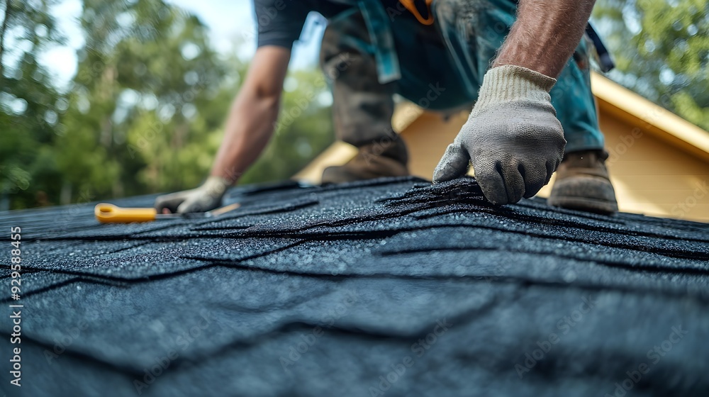 A contractor inspecting hail-damaged shingles on a roof, with repair tools and cost estimates visible, highlighting the expenses involved in fixing the damage A contractor inspecting hail-damaged shingles on a roof, with repair tools and cost estimates visible, highlighting the expenses involved in fixing the damage