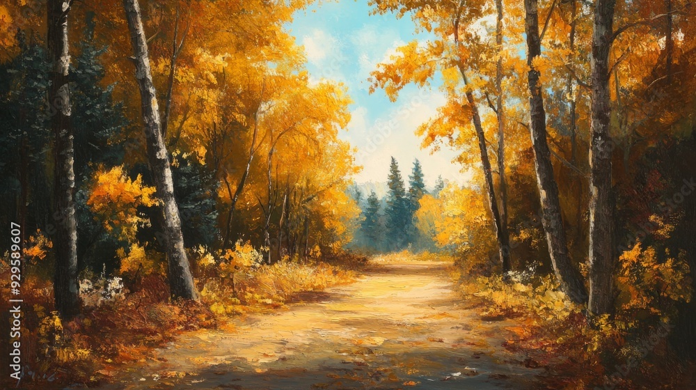 Obraz premium A captivating real-life snapshot of autumn's charm, featuring a picturesque scene of vibrant foliage, fallen leaves, and the warm glow of the season's natural beauty