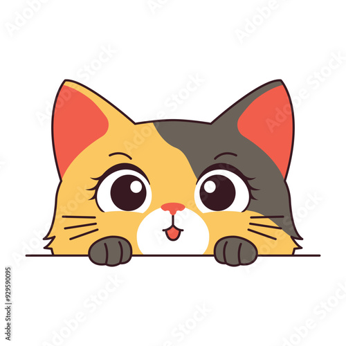 Cute Curious Orange Cat Kitten Cartoon Character Hiding while Peeking