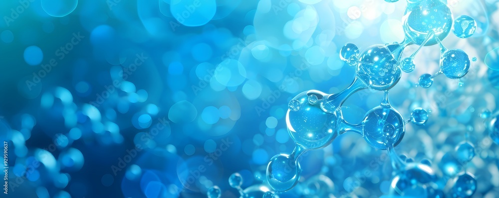 Abstract Blue Water Molecule Structure with Bokeh Background Abstract Blue Water Molecule Structure with Bokeh Background