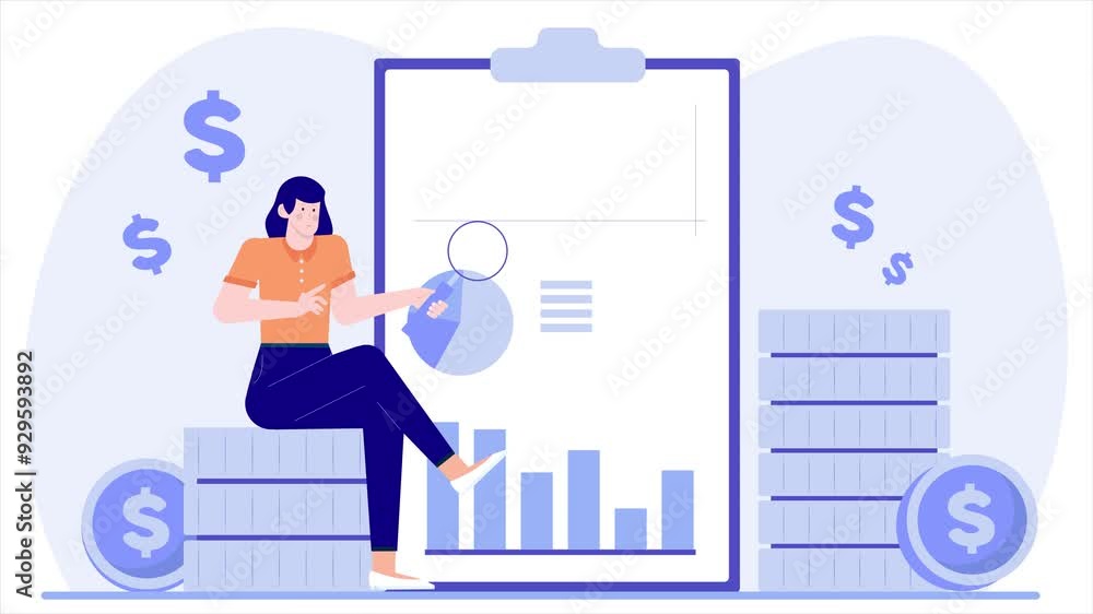 a woman analyzing business financial report illustration animated video a woman analyzing business financial report illustration animated video