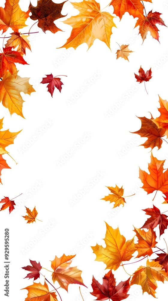 Round autumnal leaves frame isolated Round autumnal leaves frame isolated