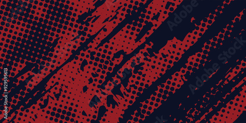 Red halftone dots blue color pattern gradient grunge texture background. Dot pop art comic sport design