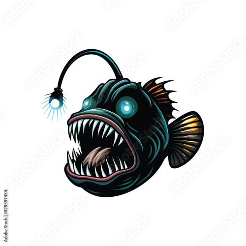 A cartoon anglerfish with bioluminescent lure.