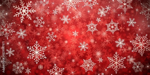 Red festive background with falling snowflakes, perfect for Christmas designs and decorations