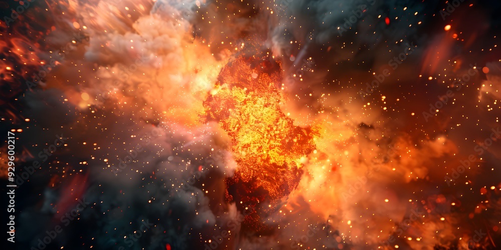 Fototapeta premium Explosion background with fire and particles
