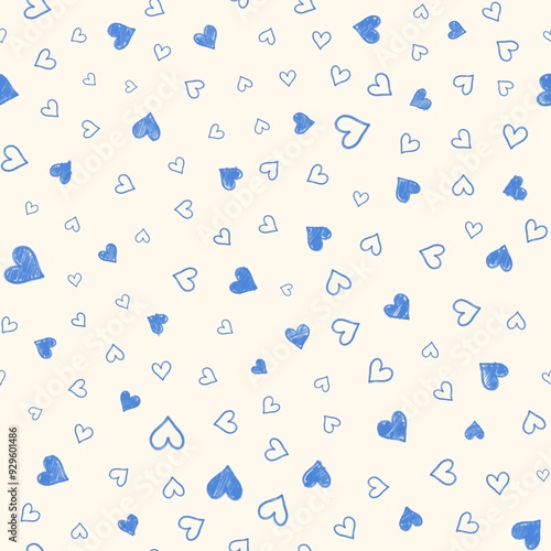 A lot of blue hearts on a white background, minimalism, beige background, background image, kid, sketch, valentine.