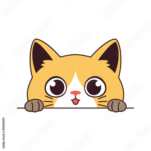 Cute Curious Orange Cat Kitten Cartoon Character Hiding while Peeking