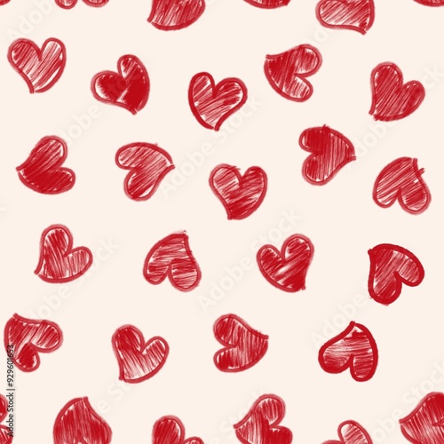 hand drawn heart seamless pattern.