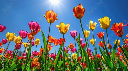 Colorful Tulips Under a Sunny Sky