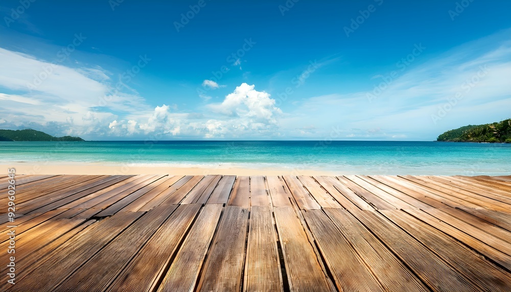 Empty wooden floor on topical sea with blue sky. Empty wooden floor on topical sea with blue sky.