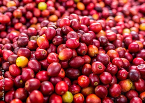 Close up of farmer hands holding coffee cherry after dry process. Organic product natural origin