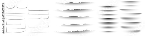 Set of realistic shadow effect on a transparent background different shapes, page separation vectors.