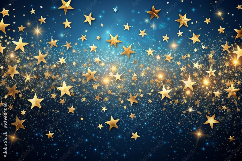 Vibrant dark blue background with scattered gold particles resembling star dust, shimmering and twinkling like diamonds in a celestial night sky perfect for wallpapers. Vibrant dark blue background with scattered gold particles resembling star dust, shimmering and twinkling like diamonds in a celestial night sky perfect for wallpapers.