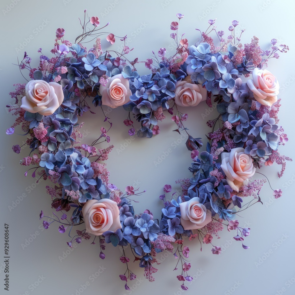heart arch with lilac flowers and hearts hanging on the white background heart arch with lilac flowers and hearts hanging on the white background