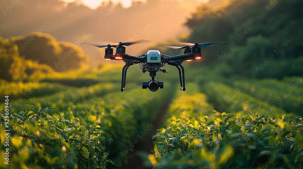 Futuristic Smart Agriculture Drone Technology. Innovation in farming concept Futuristic Smart Agriculture Drone Technology. Innovation in farming concept